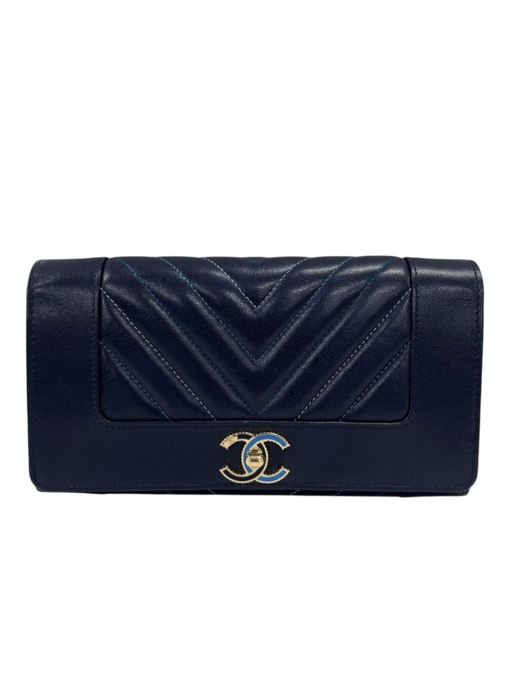 Chanel Wallet Mademoiselle Flap Blue Logo